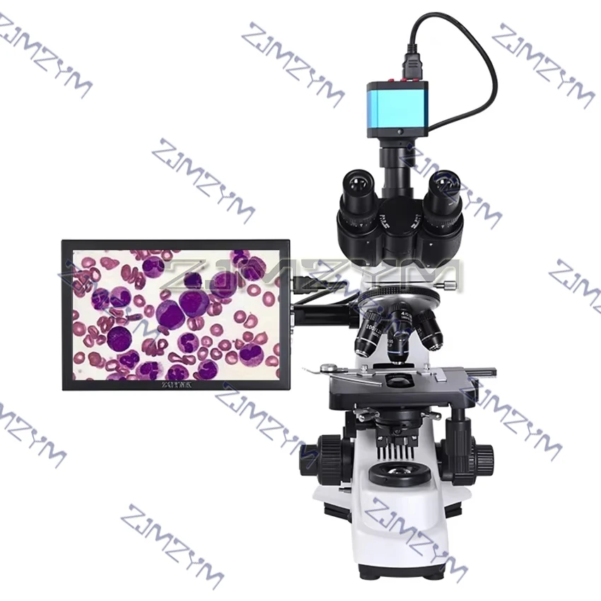 Professional Lab Biological HD Trinocular Microscope Zoom 2500X + 2/16MP Electronic Digital Camera USB HDMI VAG + 10-inch LCD