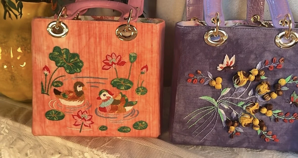 Lost in Vintage Bag Exquisite Embroidered Handbag Three Dimensional Flowers, Hand Sewn Artworks 24x20x10cm