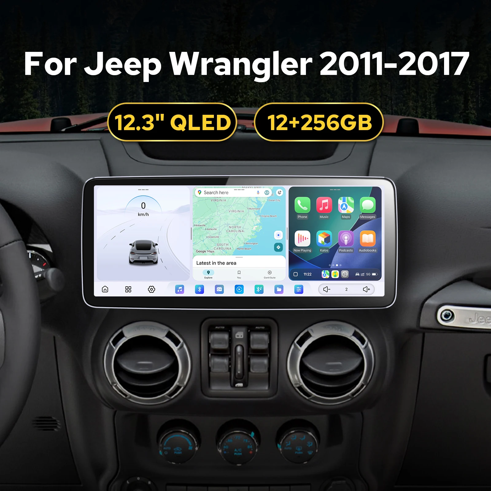 JOYING 12.3" Android Car Stereo for Jeep Wrangler JK 2011-2017 12+256GB Touch Screen Wireless CarPlay Android Auto GPS Head Unit