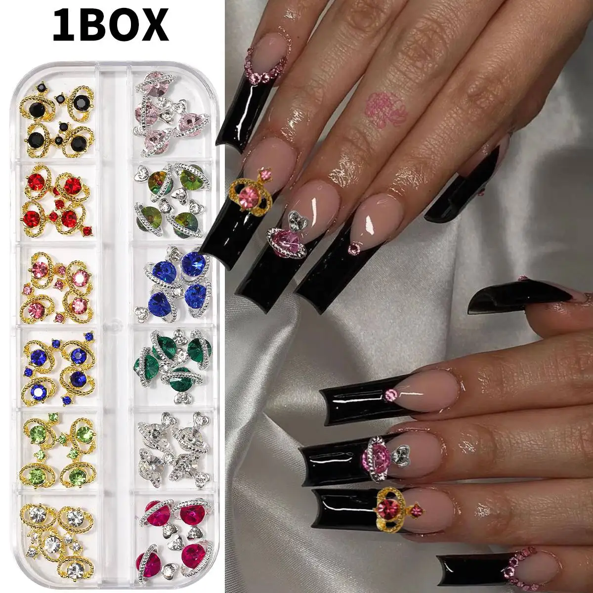 ‌Boxed 3D Flat Back Nail Rhinestones Nail Gems Glass AB & Cl