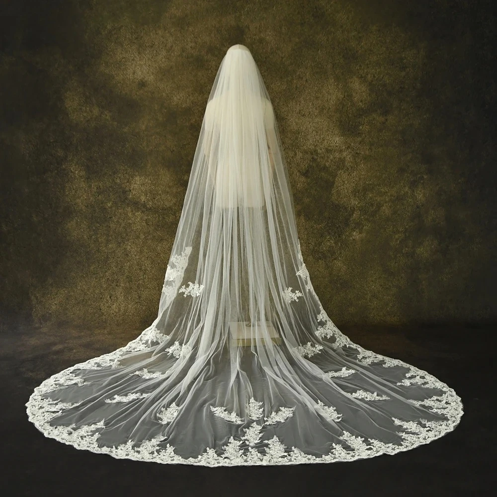 

One Layer Luxury Lace Wedding Veil 3m Length Cathedral Bridal Veil White ivory Wedding Accessories Customizable