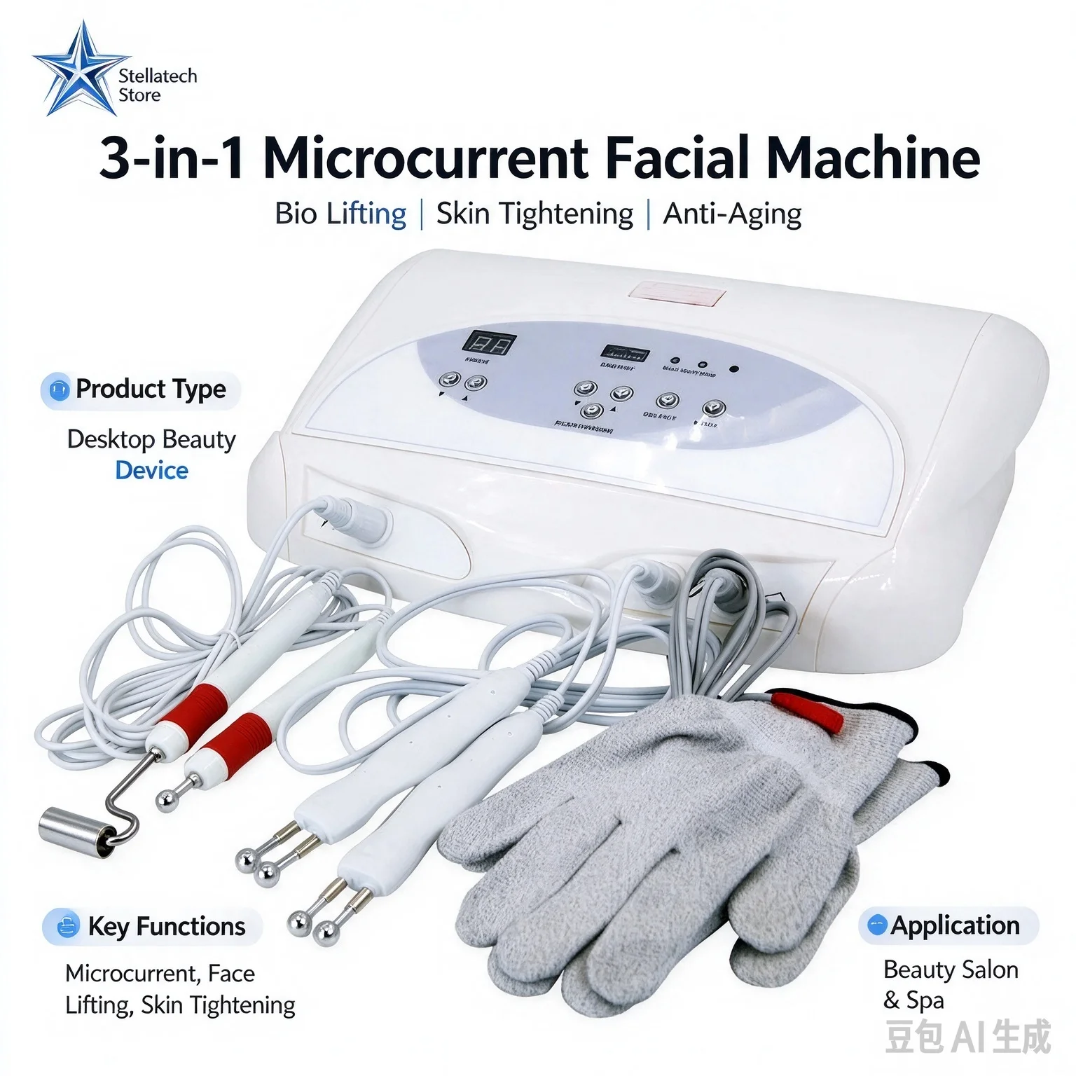 Desktop-Style 3-in-1 Microcurrent Facial Machine with Magic Gloves Bio Lifting   Tightening Anti-aging  Device
