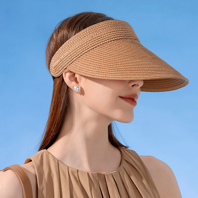 Summer Simple Women Sun Hat Anti Uv Female Outdoor Visor Cap Hand Made Straw Cap Casual Shade Hats Empty Top Beach Sunhat Lady