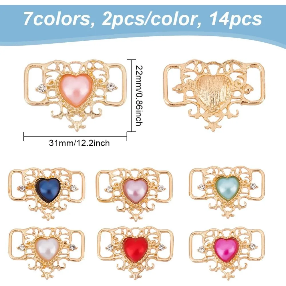 14 Pcs 7 Colors Heart Antique Shoelace Charms, Alloy Shoes Accessory Metal Decorative Removable Shoe Lace Decoration Light Gold