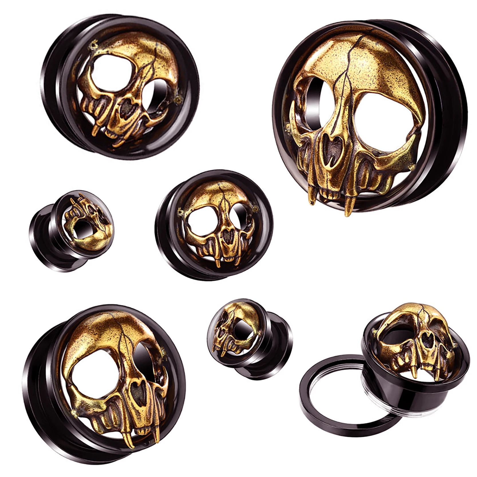 1 Pair Top Quality Stainless Steel Skull Ear Tunnels Plugs Expander Gauge Stretcher Earrings Screw Gauges Piercing Jewelry