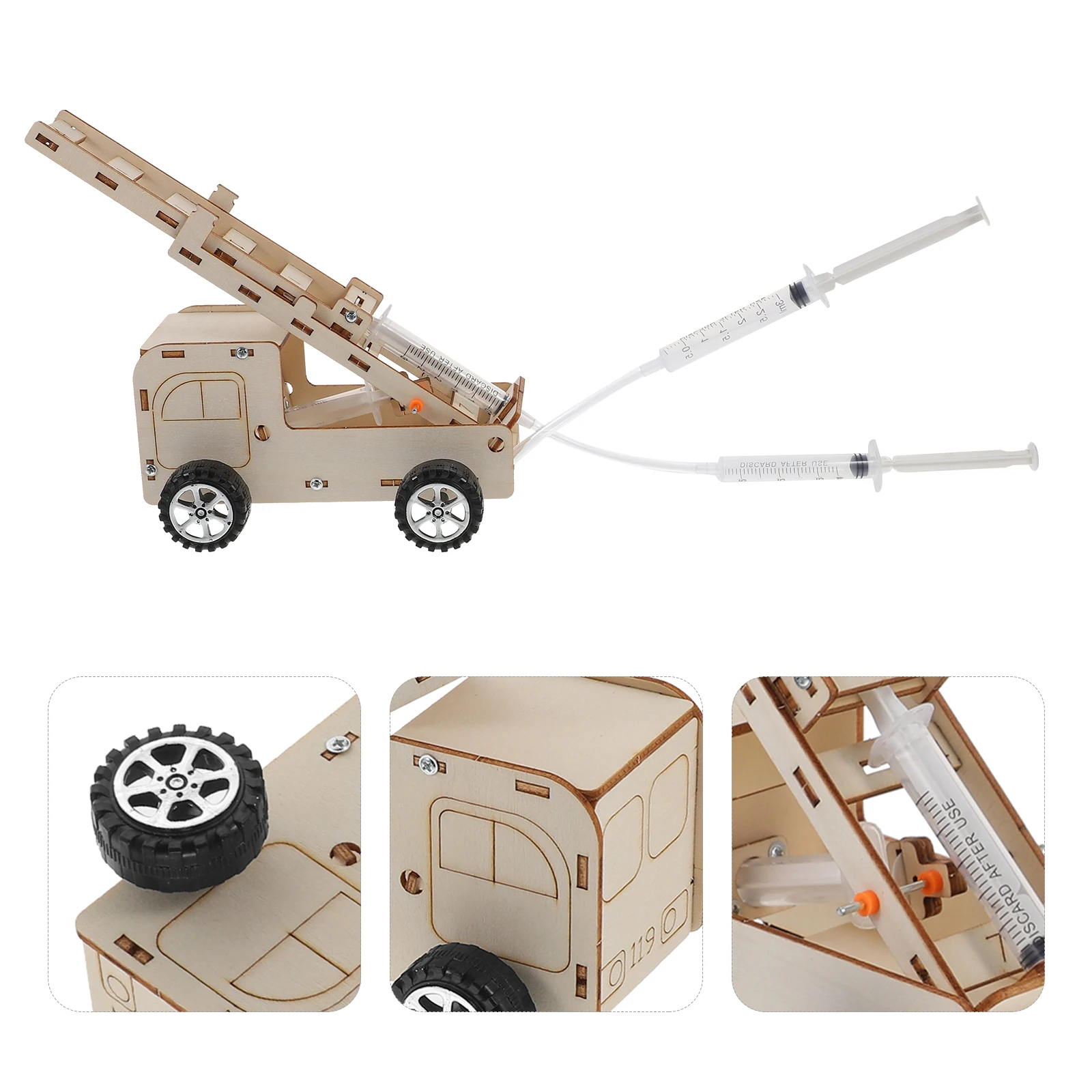 1 Juego de camión con escalera de fuego Diy, Kit de experimentos científicos educativos de madera para niños, ensamblaje desmontable portátil, rompecabezas, construcción de vástago