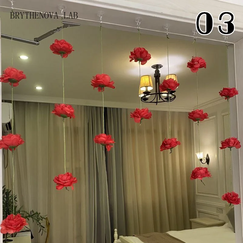 Romantic Arched Artificial Flower Window Door Line Curtain Beautiful Tassel String Hanging Curtain Home Bedroom Decor Divider