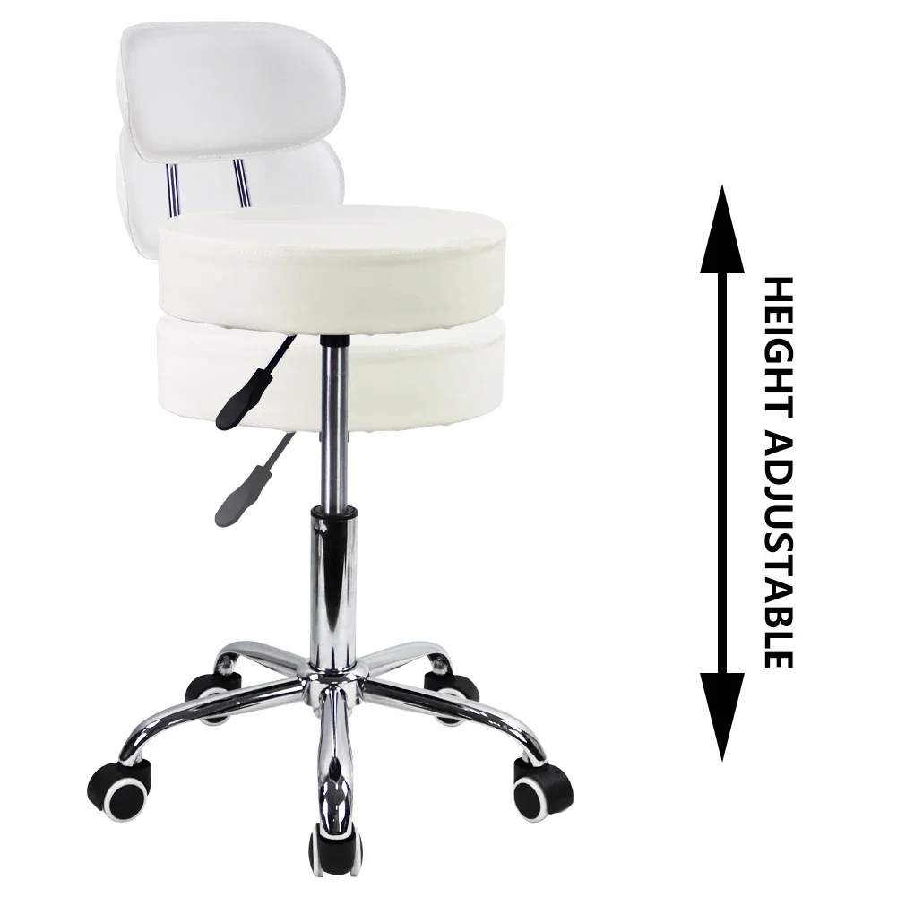 CANBOUN PU Leather Rolling Stool With Mid Back Height Adjustable Office Home Drafting Swivel Task Chair With Wheels White