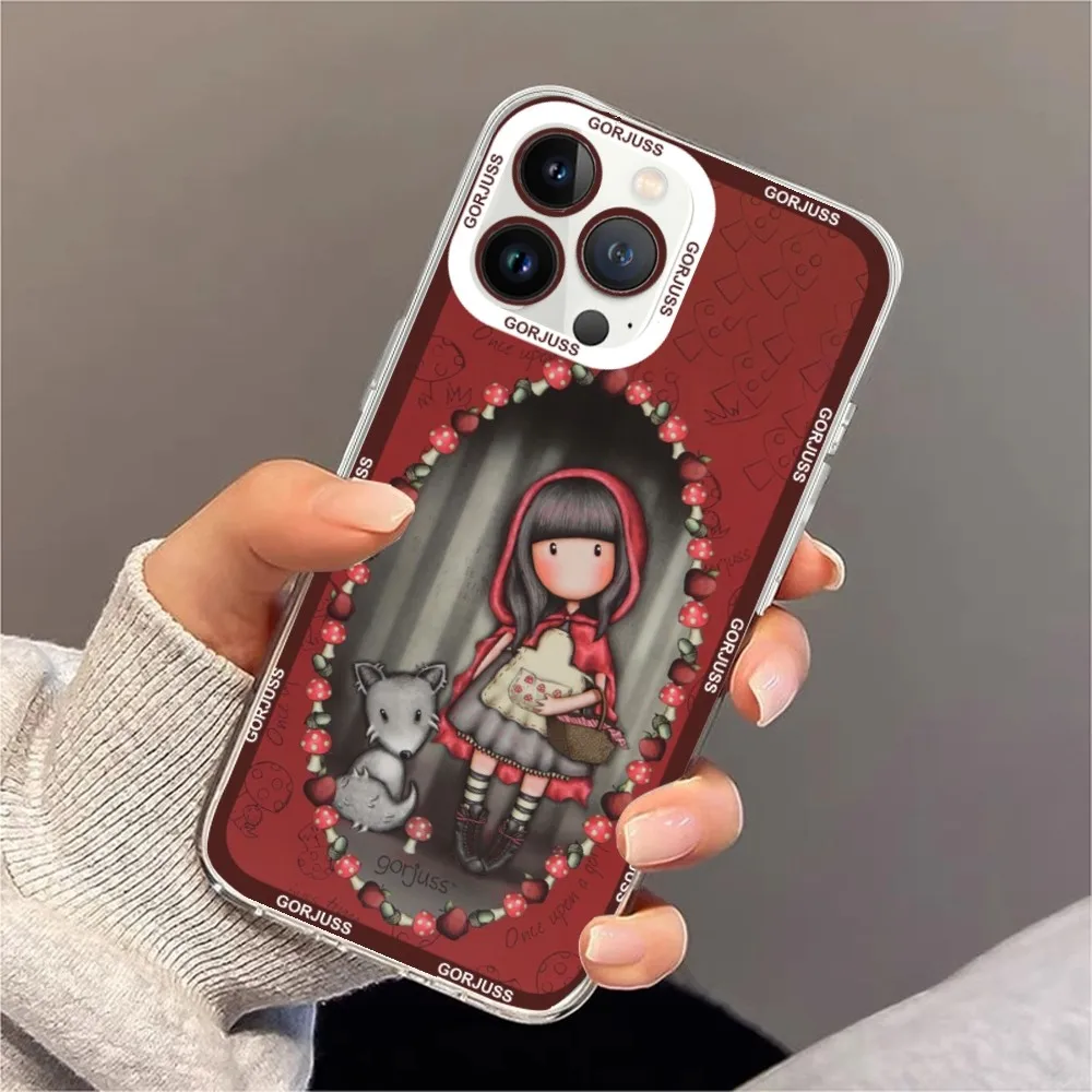 S-Santoro-G-Gorjuss-Cartoon-Girl Phone Case For iPhone 11 12 Mini 13 14 15 Pro Max Transparent Shell