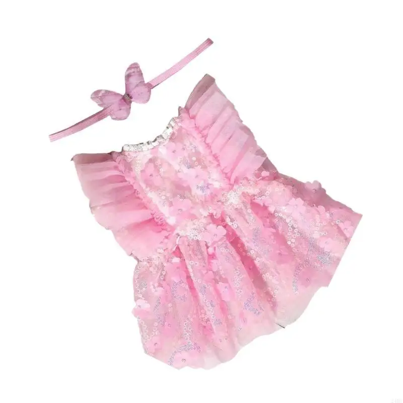 

Newborns 0-6 Months Photoshoots Set Feature Comfortable Tulle Romper and Pink Butterfly Headwear Photography Hairband 24BE