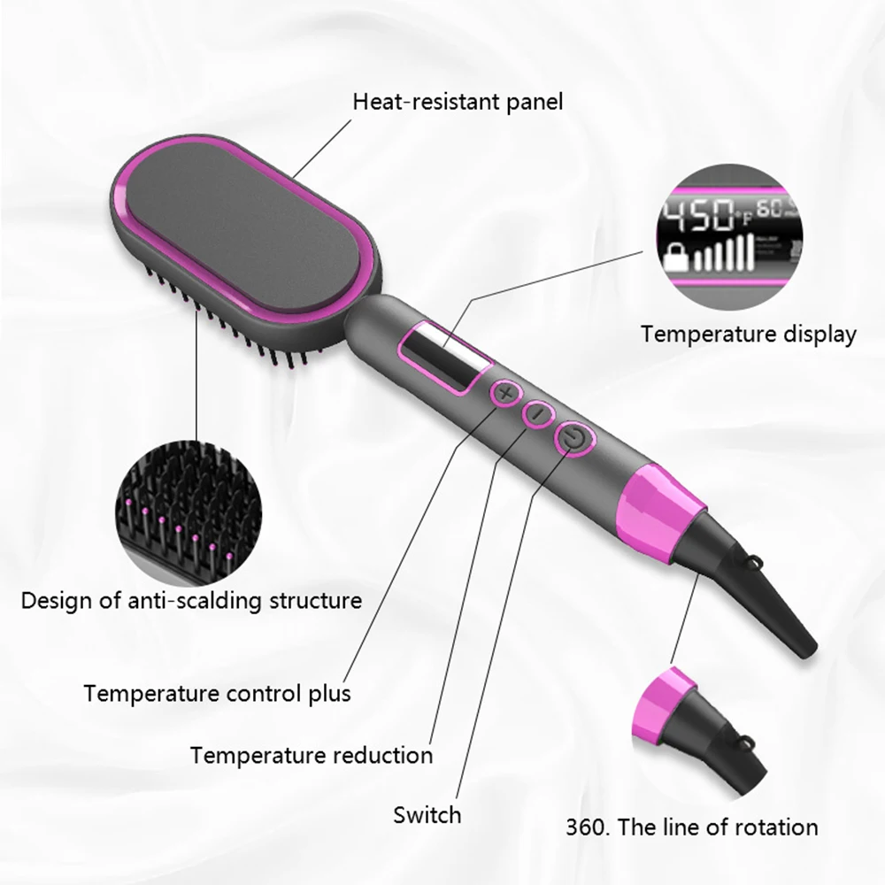 Anion Hair Straightener Brush Fast Heating Ceramic Heater With Digital LCD Display Straightening Comb for Home Uses Dual Voltage