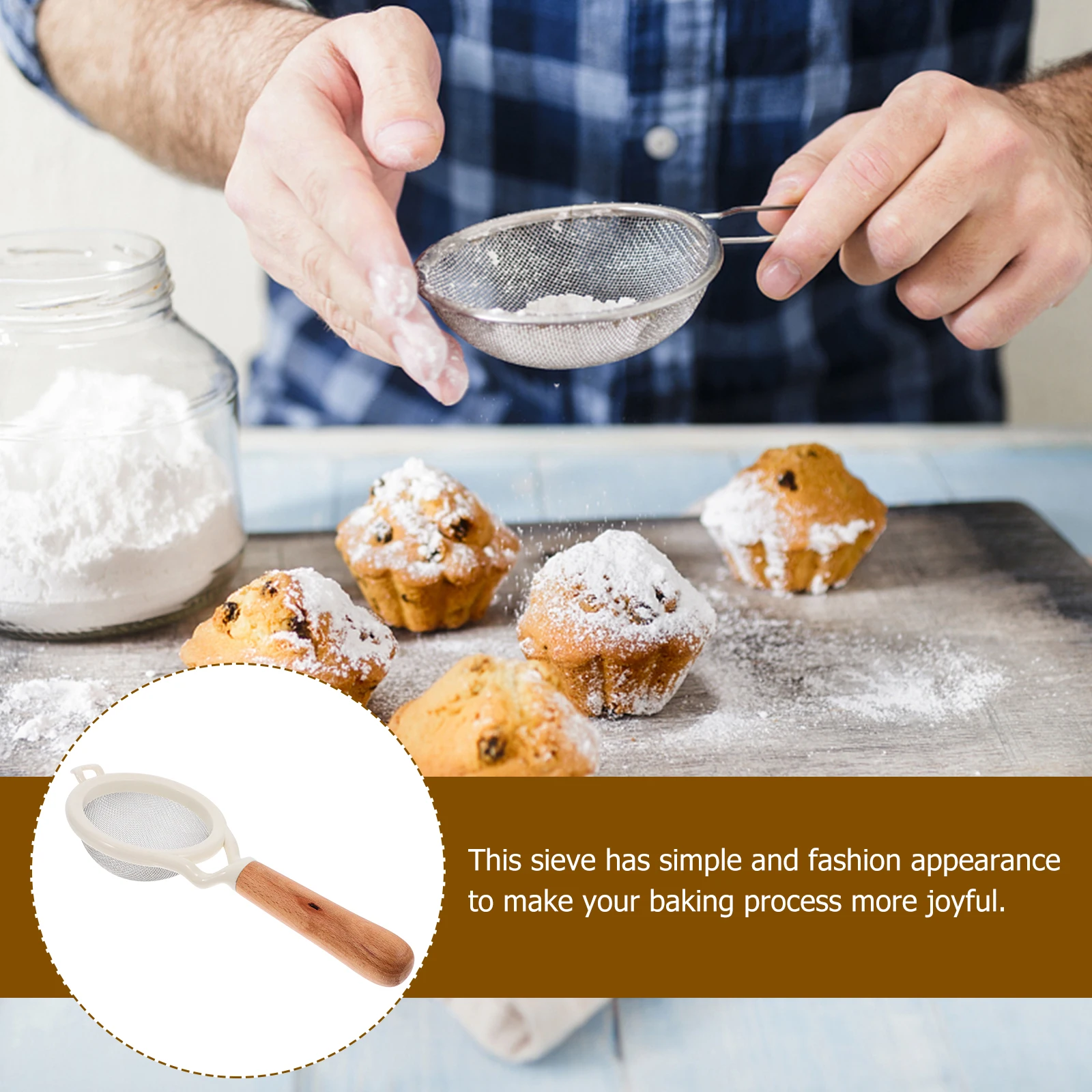 

Fine Mesh Sieve Stainless Steel Wooden Handle Flour Sifter Baking Tool Kitchen Strainer Powdered Sugar Filter Fine Mesh Sieve