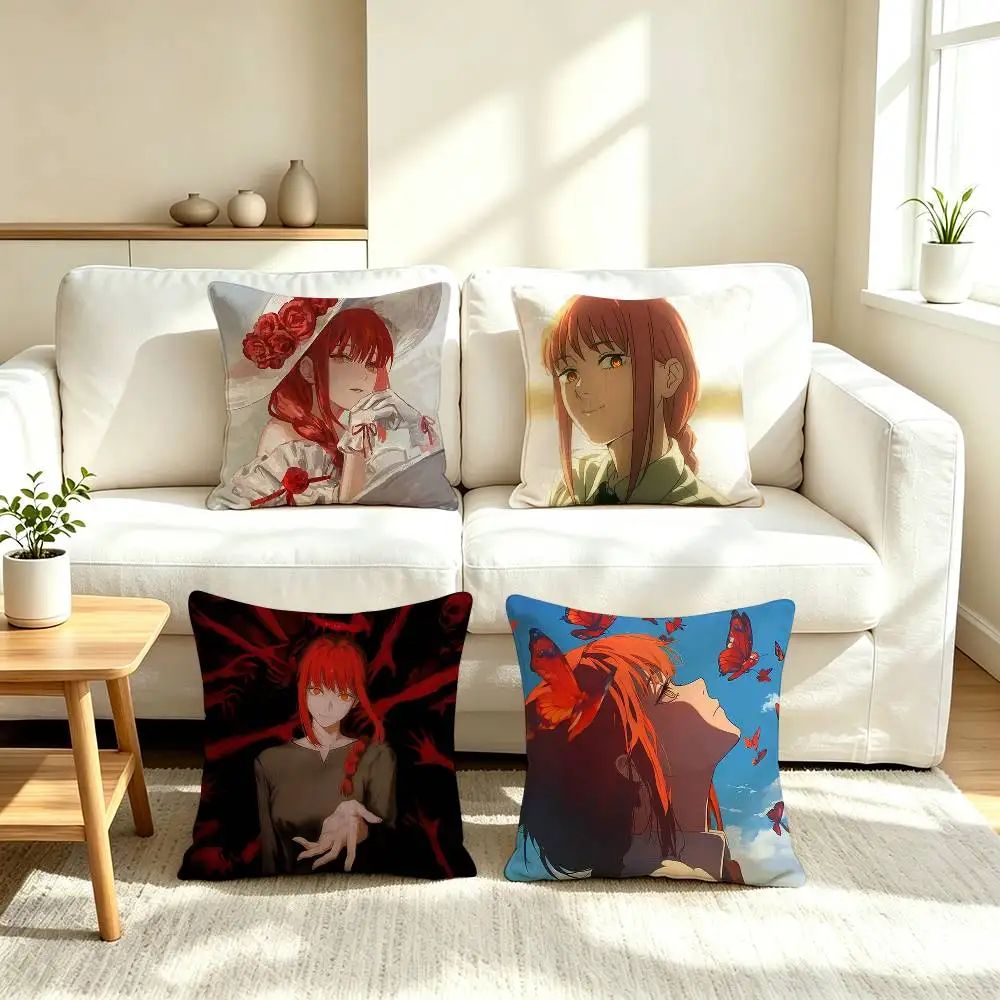 M-Makima C-Chainsaw Man  Pillow Case Square Double-Sided Sofa Cushion Cover Bedroom Bedside Pillow
