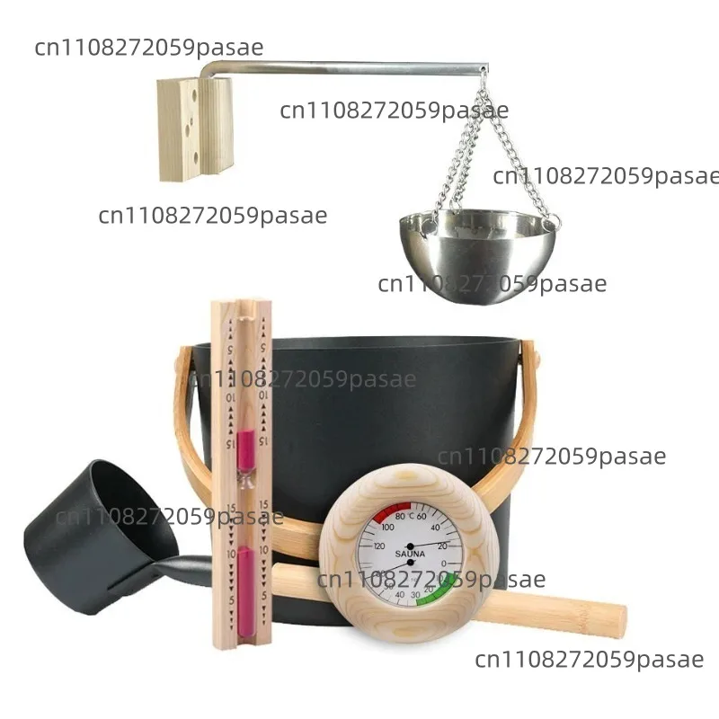 Sauna Set Aluminum Sauna Bucket Aluminum Ladle Thermometer & Hygrometer Sand Timer Essential Oil Bowl