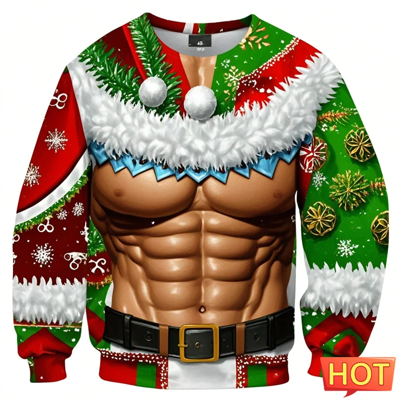 Fashion Muscle Man Ugly Christmas Sweater Faker Muscle Cos Hip Hop Bar Party Sweatshirts Casual Male Pullovers Funny Tracksuit