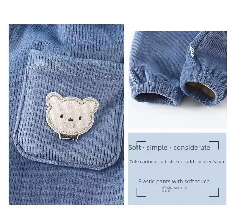 Kinder-Herbst- und Winterhosen, warme, dicke Haremshosen mit einem niedlichen Bärenmuster, bequeme Freizeithosen für Kleinkinder, Jungen und Mädchen. – Detail 3
