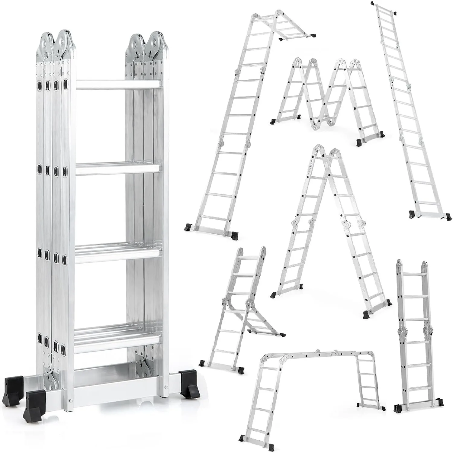 7-in-1 Multi-Purpose Folding Ladder, 15 FT Aluminum Alloy Ladder