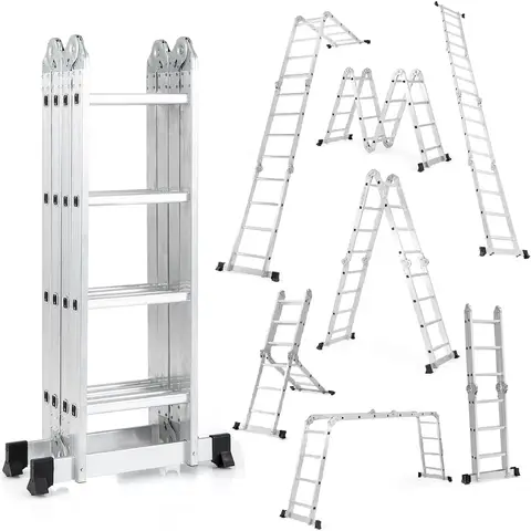 7-in-1 Multi-Purpose Folding Ladder, 15 FT Aluminum Alloy Ladder