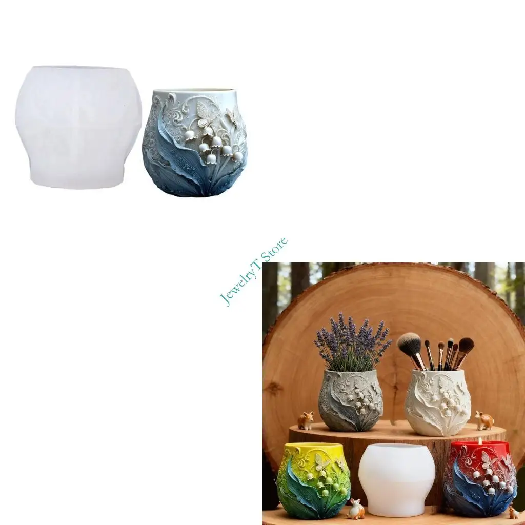 

LX9D гибкая силиконовая форма для цветочного горшка с бабочками для литья смолы, органайзер для ювелирных изделий и горшки для