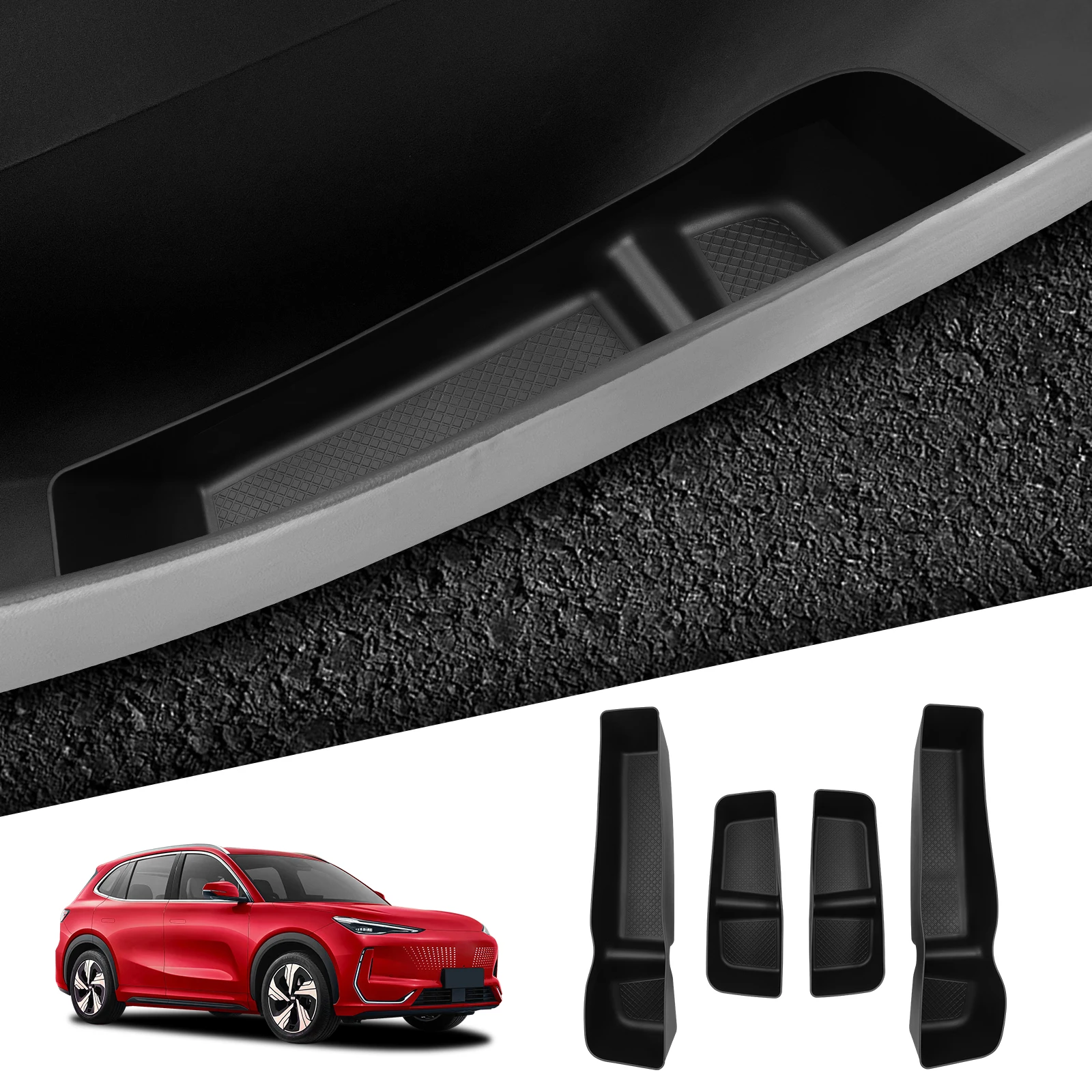 

LUCKEASY for Geely Galaxy E5 2024-2026 Door Side Storage Box TPE Front Rear Door Side Inner Organiz Tidying Car Interior 4PCS