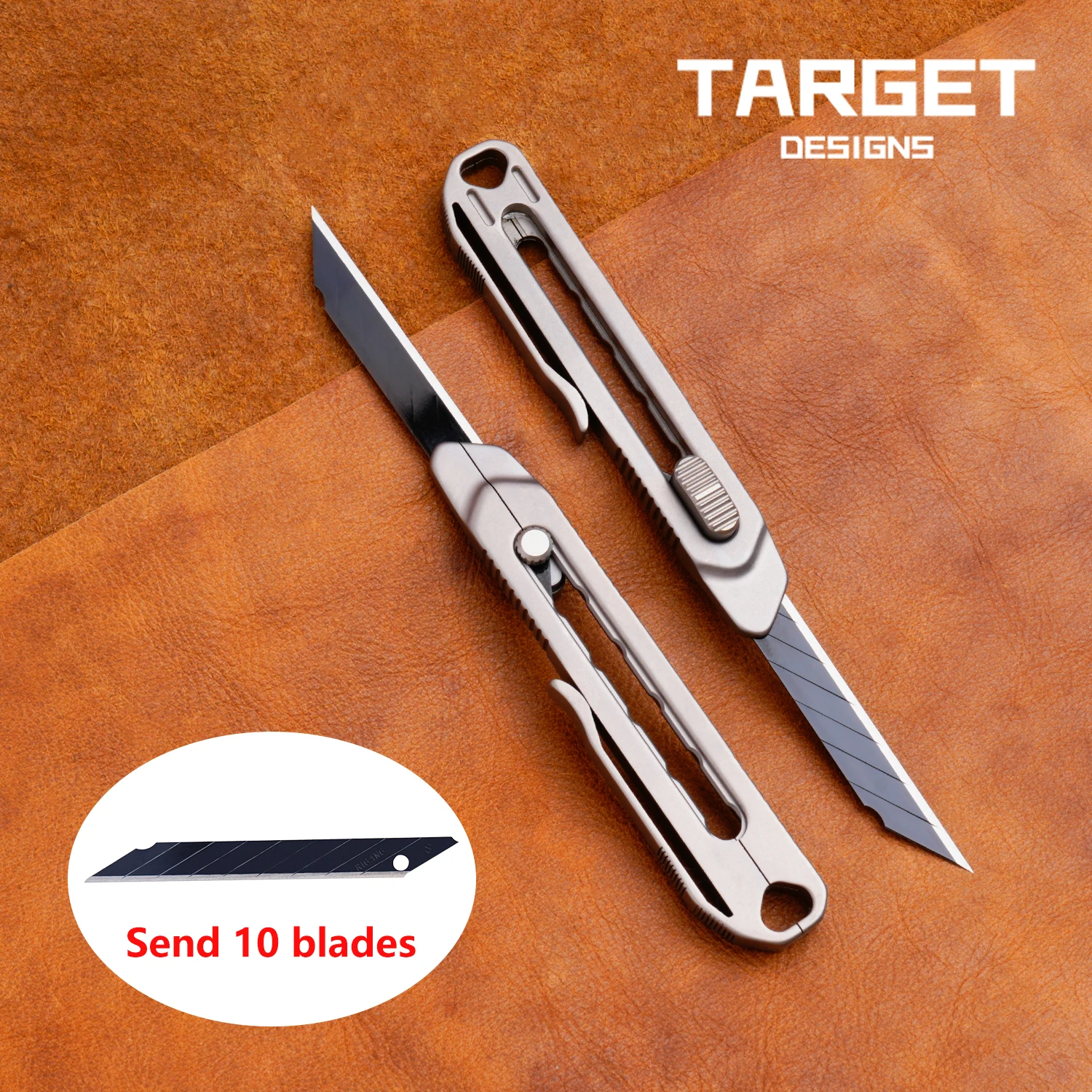 

Target Designs Titanium Utility Knife Portable Pocket Box Cutter Retractable 10pc Black Blade for DIY cutting knife