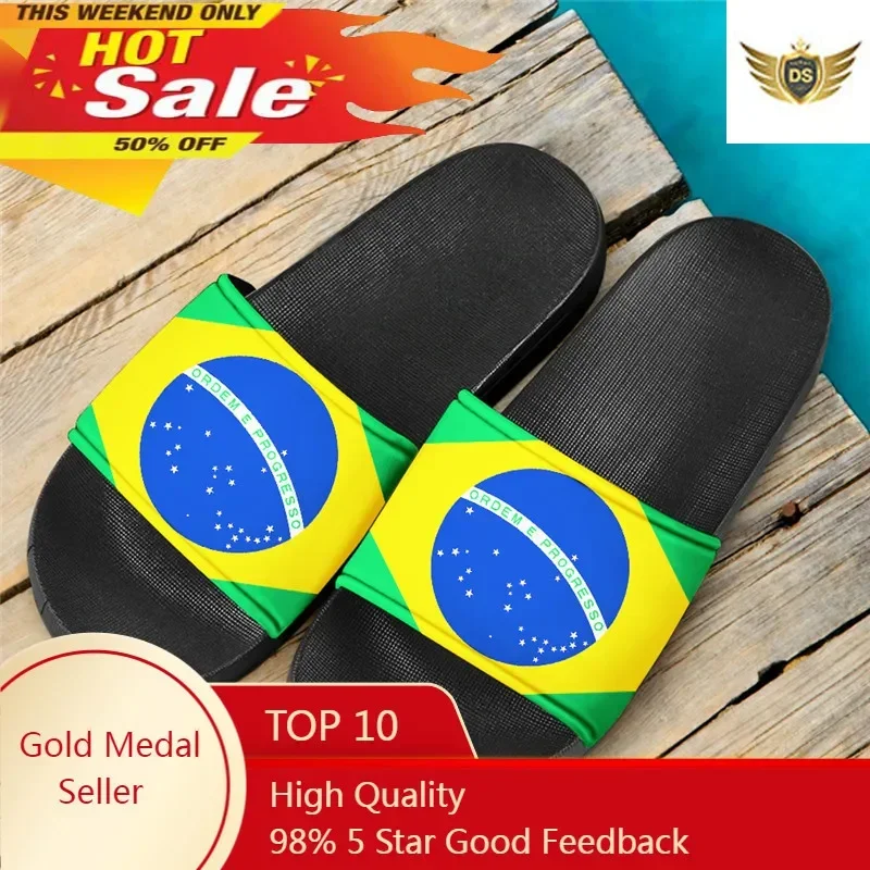 Braziliaanse Vlag Print Vrouwen Slipper Voor Thuis Casual Indoor Outdoor Flat Glijbaan Sandalen Dames Antislip Strandschoenen