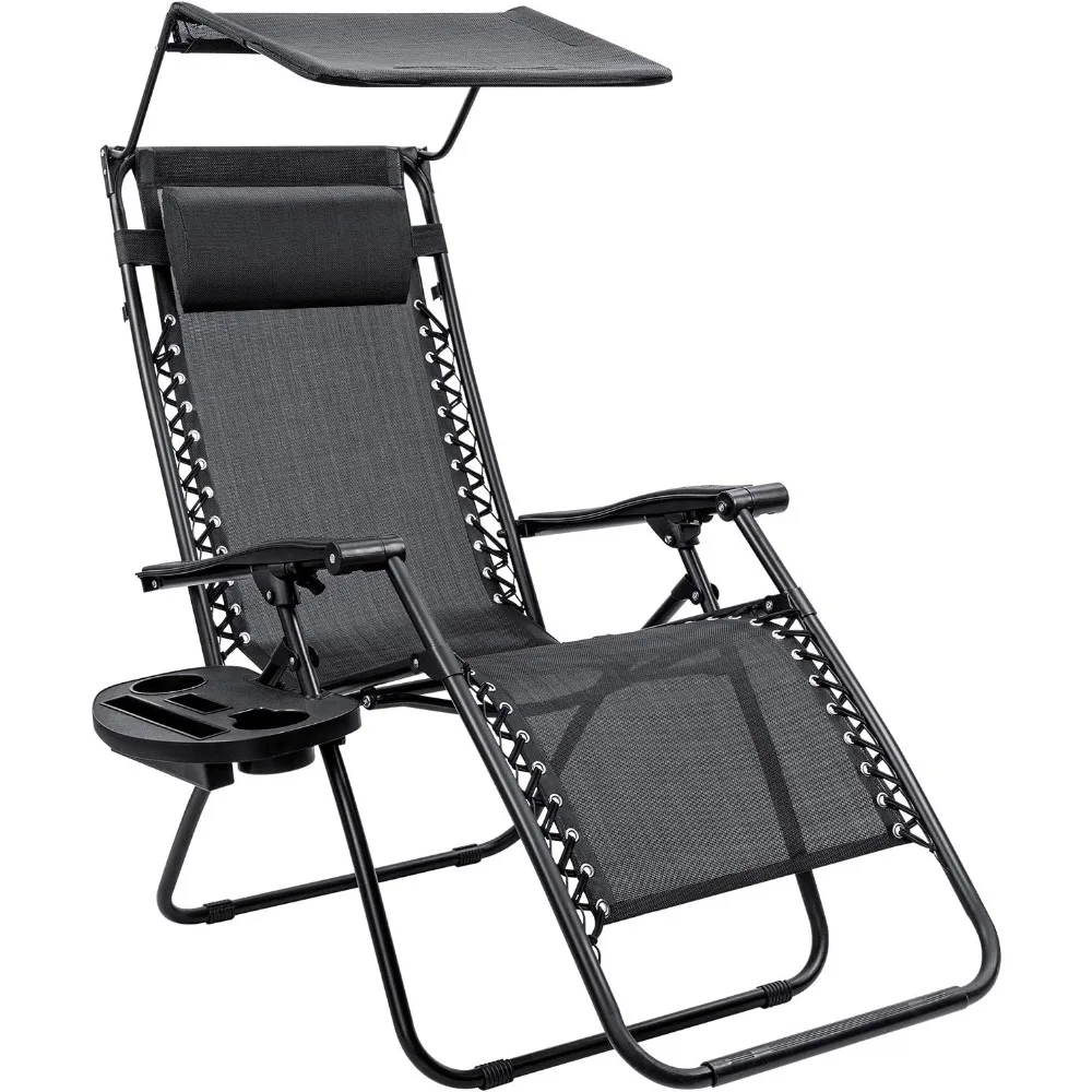 

Zero Gravity Chair Patio Lawn Chair Lounge Chair Folding Recliner Adjustable Outdoor with Canopy Shade,Cup Holder (Black)