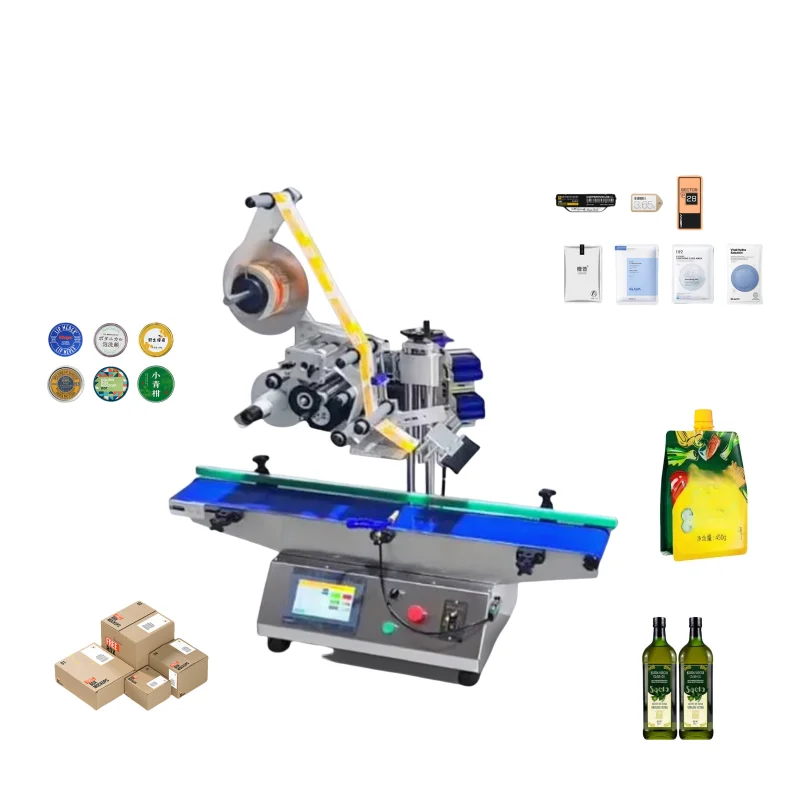 Tabletop Plane Flat Adhesive Labeling Machine Bottle Box Carton Pouch Mylar Bag Commercial Flat Labeling Machine With A Fixer