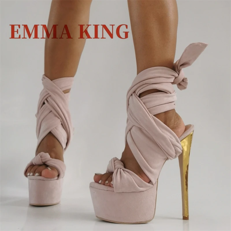 ربطة عنق حول صنادل كعب ستيليتو صنادل كعب عالي للغاية للنساء تصميم حزام متقاطع أحذية ملهى ليلي صيفية مقاس كبير