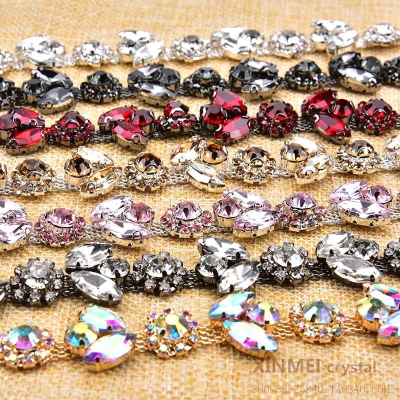 180cm Rhinestone Diamond Beads Metal Chain Lace Edge Trim Wedding Dress Belt Sash Collar Ribbon Bridal Applique Sewing Craft DIY