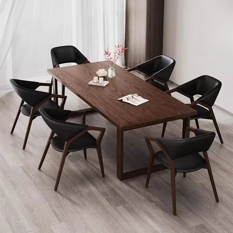

Solid Wood Dining Chair Study Negotiation Leisure Black Book Chair Tea Table Chair with Armrests
