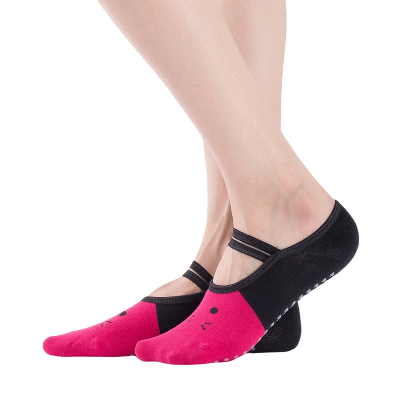 Calcetines de Yoga de vendaje para mujer, calcetines antideslizantes para el suelo, calcetines de Ballet de Pilates sin espalda de secado rápido, accesorios deportivos con estampado de gato