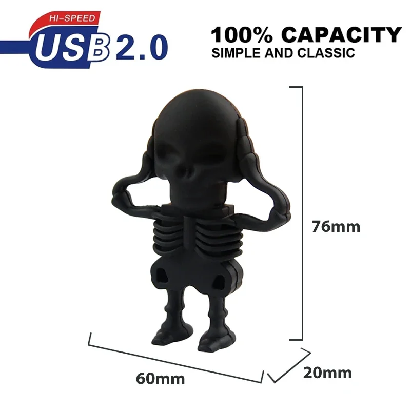 Popular silicone USB Stick 128GB 64GB Cartoon Skeleton Man Pen Drive 4G 8G 16GB 32GB USB Flash Drive 256gb flash memory U Disk