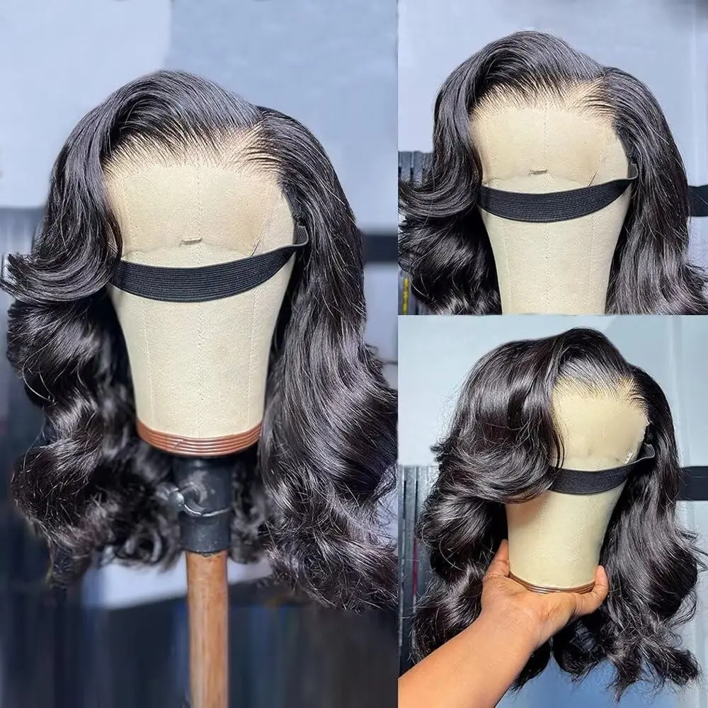 Body Wave Bob Lace Front Wig para Mulheres Negras, Cabelo Humano, 13*4 Lace Frontal Perucas, 4x4 Encerramento, Pré Arrancado, Curto