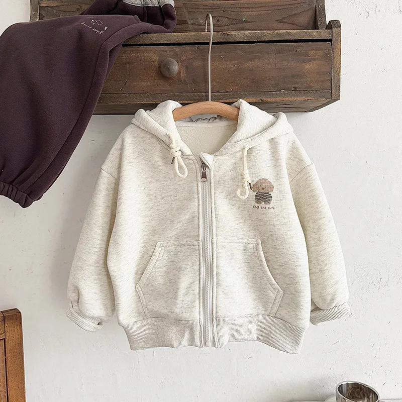 

UNITIM Kids Baby Boys Coat Hooded Cartoon Printed Thicken Warm Toddler Girls Open Coat Winter Versatile Little Boys Sweatshirt