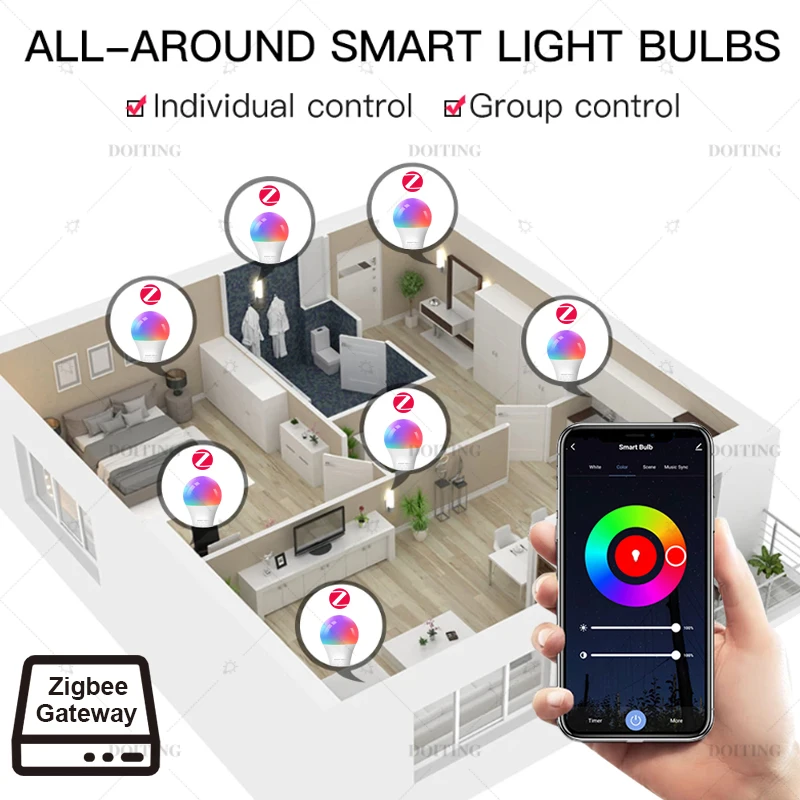 Tuya Zigbee Smart Led Bulb E27 B22 Lamps  RGBCW Works With Amazon Alexa Google Home Smart Life APP Voice Control 110V 220V