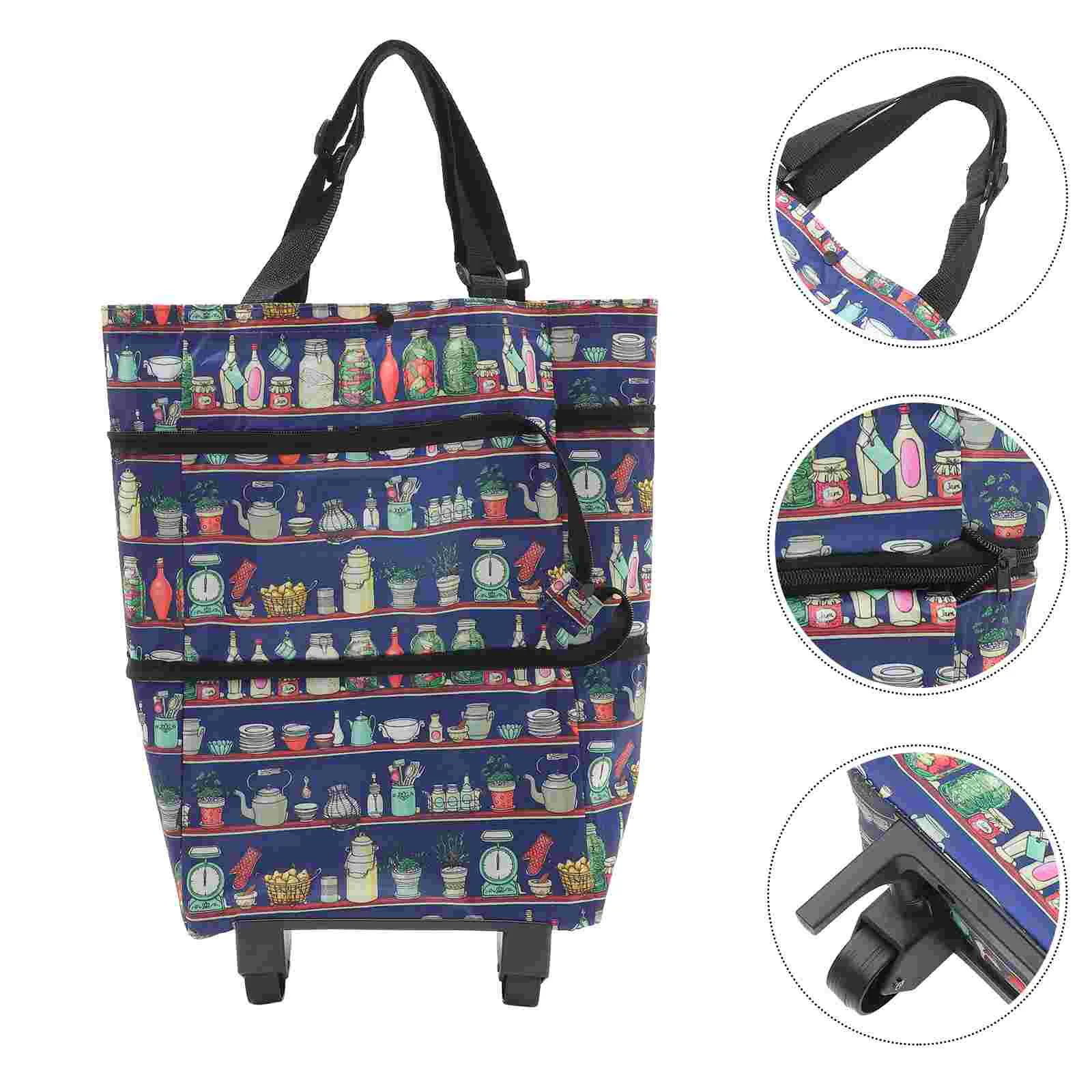 Foldable Shopping Cart With Wheel Wheeled Tote Foldable Shopping Trolley Tote Bag Large Capacity Supermarket Shopping Bag