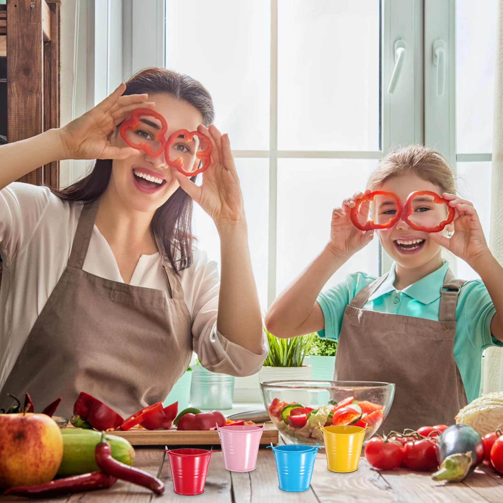 Mini seaux métalliques colorés, 4 pièces, petits seaux décoratifs en étain, bonbons, pop-corn, frites, Ktv, seaux pour cadeaux de fête