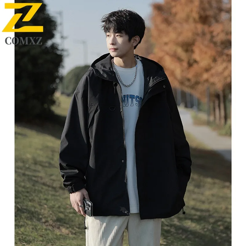 

COMXZ Premium Jacket Fashion Zip Stand Collar Outdoor Camping Windproof Coat Casual Mountain Style Windproof Functional Garment