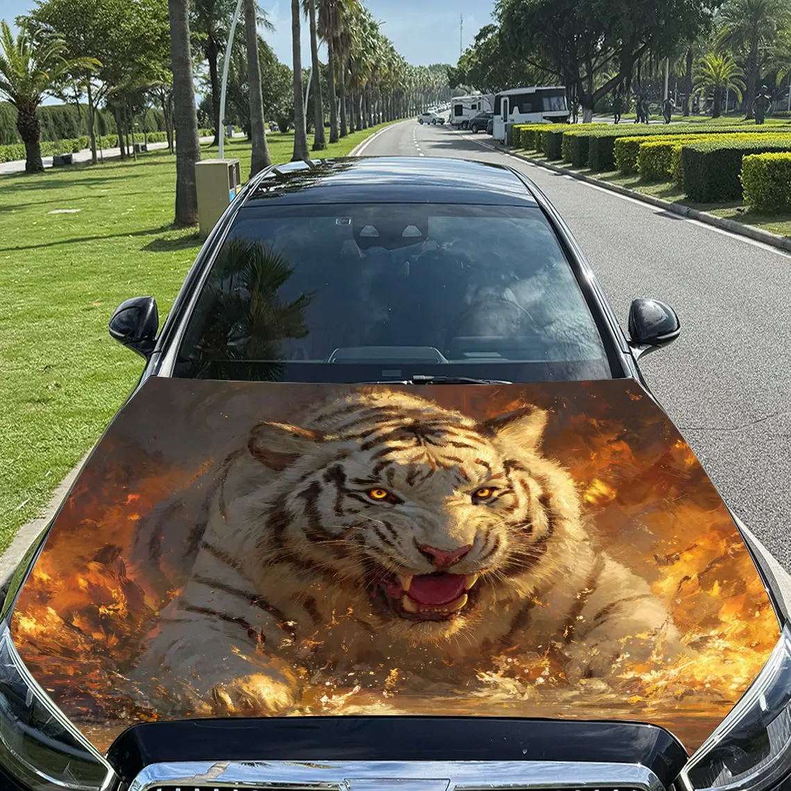 

Ferocious Tiger in Flames Print car hood stickers, waterproof self-adhesive, scratch resistant, easy to stick, durable car PVC s