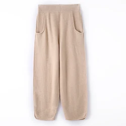 Pantaloni a gamba larga da donna in pura lana 100% pantaloni larghi e alla moda a gamba larga in Cashmere lavorati a maglia a nove punti nuovi