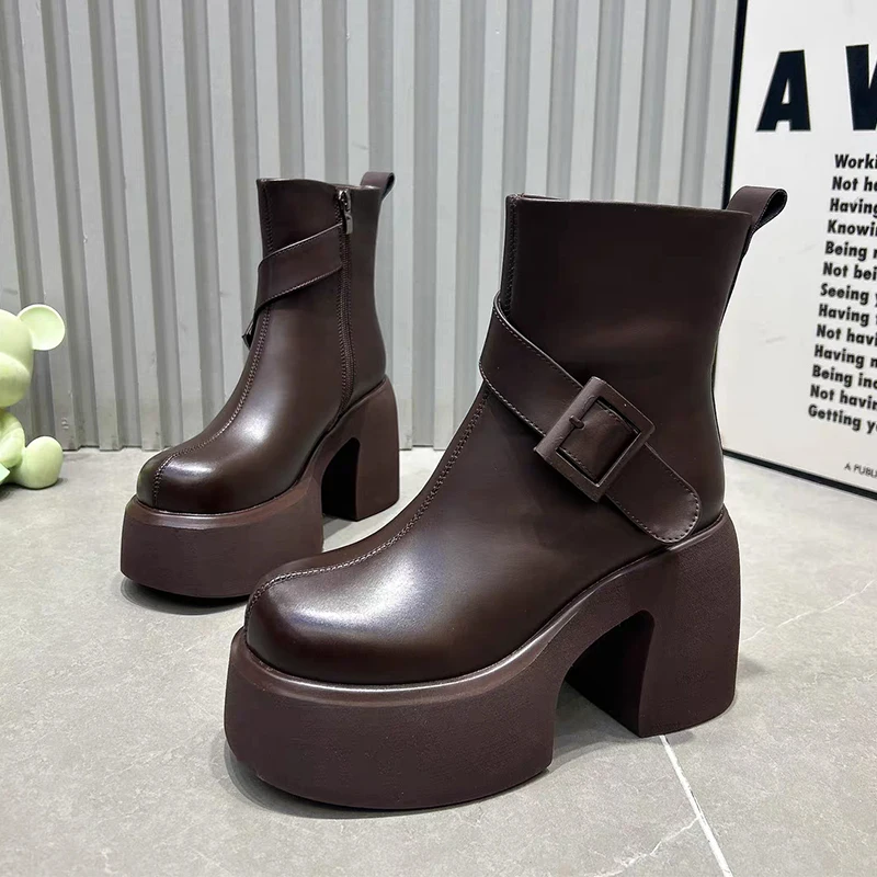

Luxury Women's Shoes Fashion Platform High Heels Women's Boots Designer Leather Shoes for Woman Ankle Boots Chunky Pumps Zapatos
