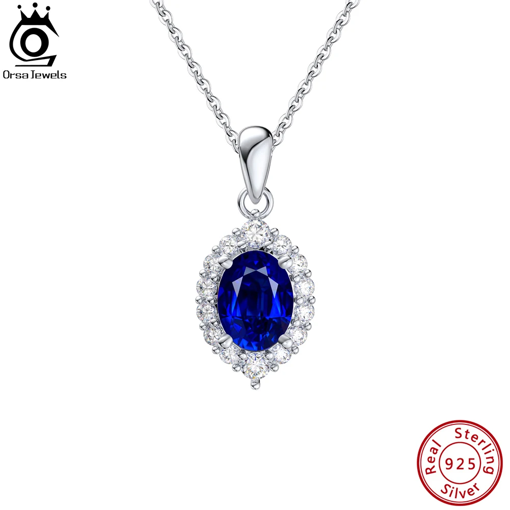 

ORSA JEWELS Created Tanzanite Pendant Necklace Elegant 925 Sterling Silver 4A Zircon Necklace for Women Birthday Jewelry LZN06