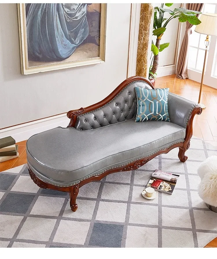 الطراز الأمريكي، كرسي استرخاء، شقة صغيرة، خشب متين، منحوت، جلد الطبقة الأولى، كسول، أريكة #4