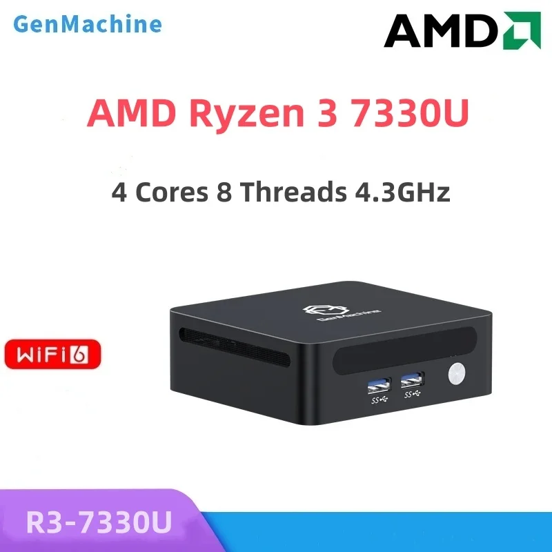 Genmachine AMD Ryzen 3 7330U MINI PC Windows 11 4 Core 8 Filettatura 2,3 GHz-3,6 GHz TDP 15 W DDR4 3200 Mhz WIFI6 BT5.2 Gioco per PC desktop