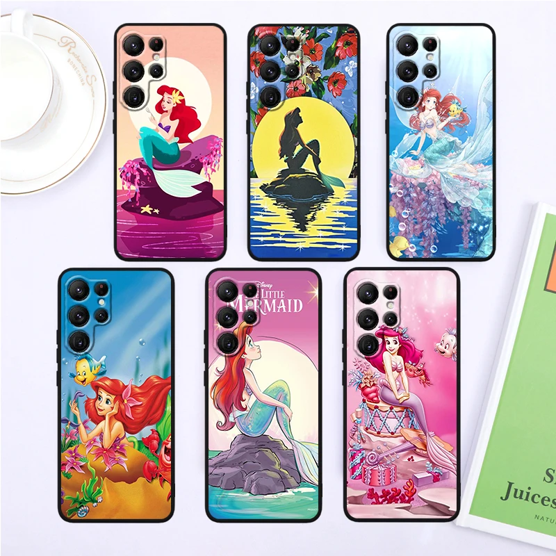 Disney The Little Mermaid For Samsung Galaxy S24 S23 S22 S21 S20 FE S10 S10E Plus Ultra Pro Lite 5G Black Cover Phone Case