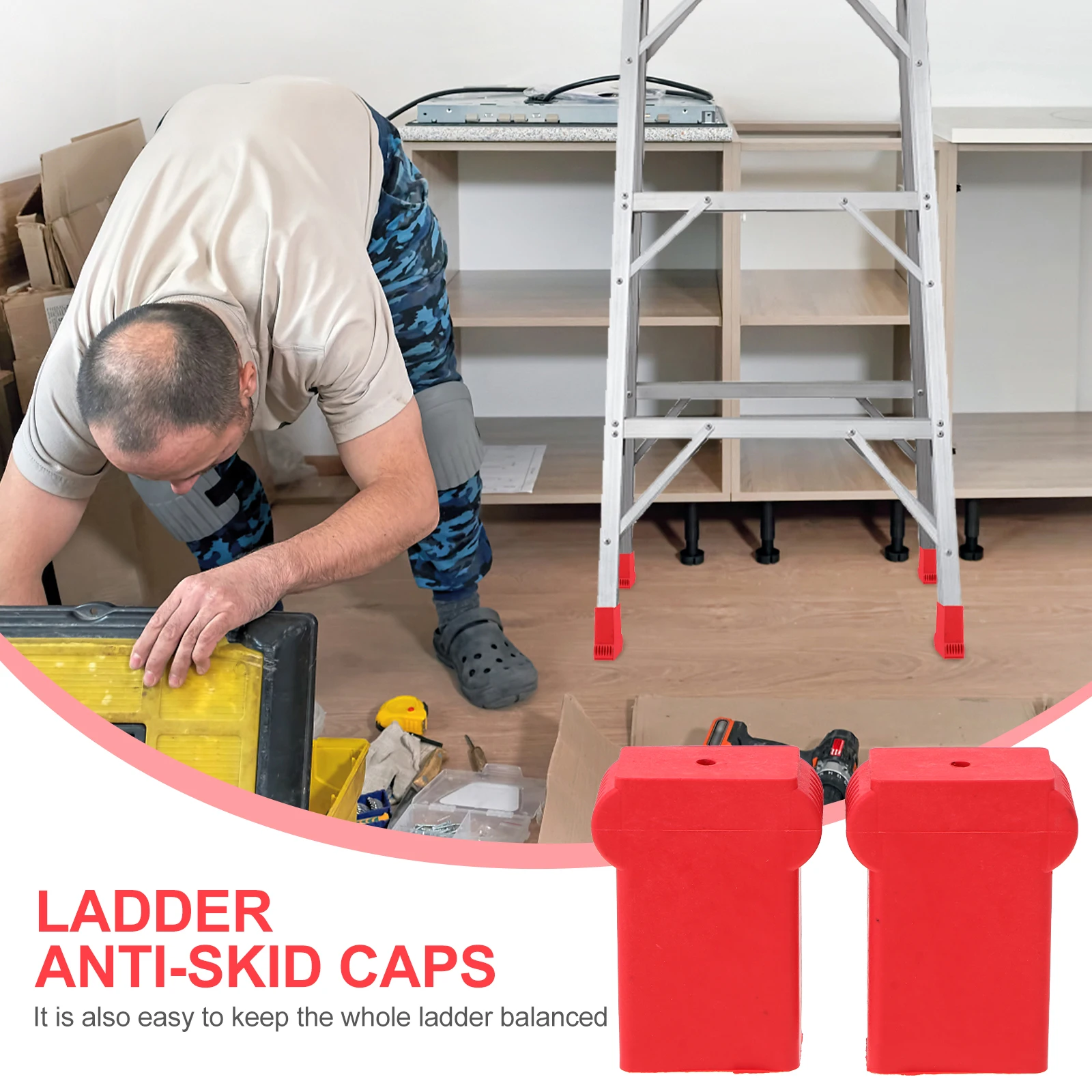 

2pcs Ladder Non-slip Covers Top Pads Thick Material Protect Wall Balanced Accessory Red Color Construction Tools