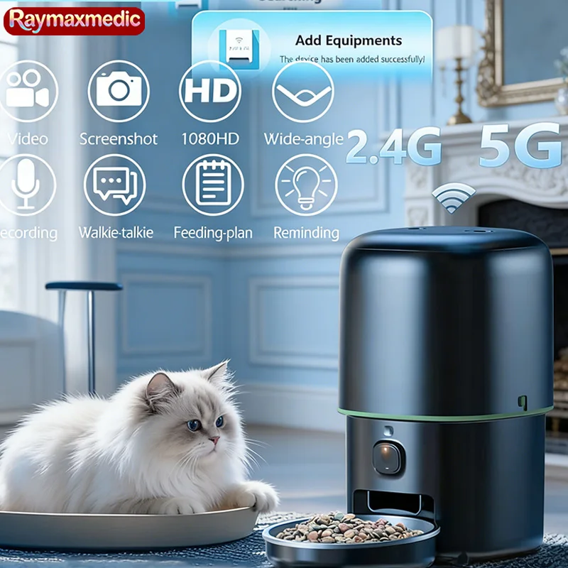 

Автоматическая кормушка для кошек и собак Raymax 2L/4L с камерой, умный дозатор корма, управление через приложение Tuya, Wi-Fi 2.4G/5G, автоматическая подача корма для кошек и собак.