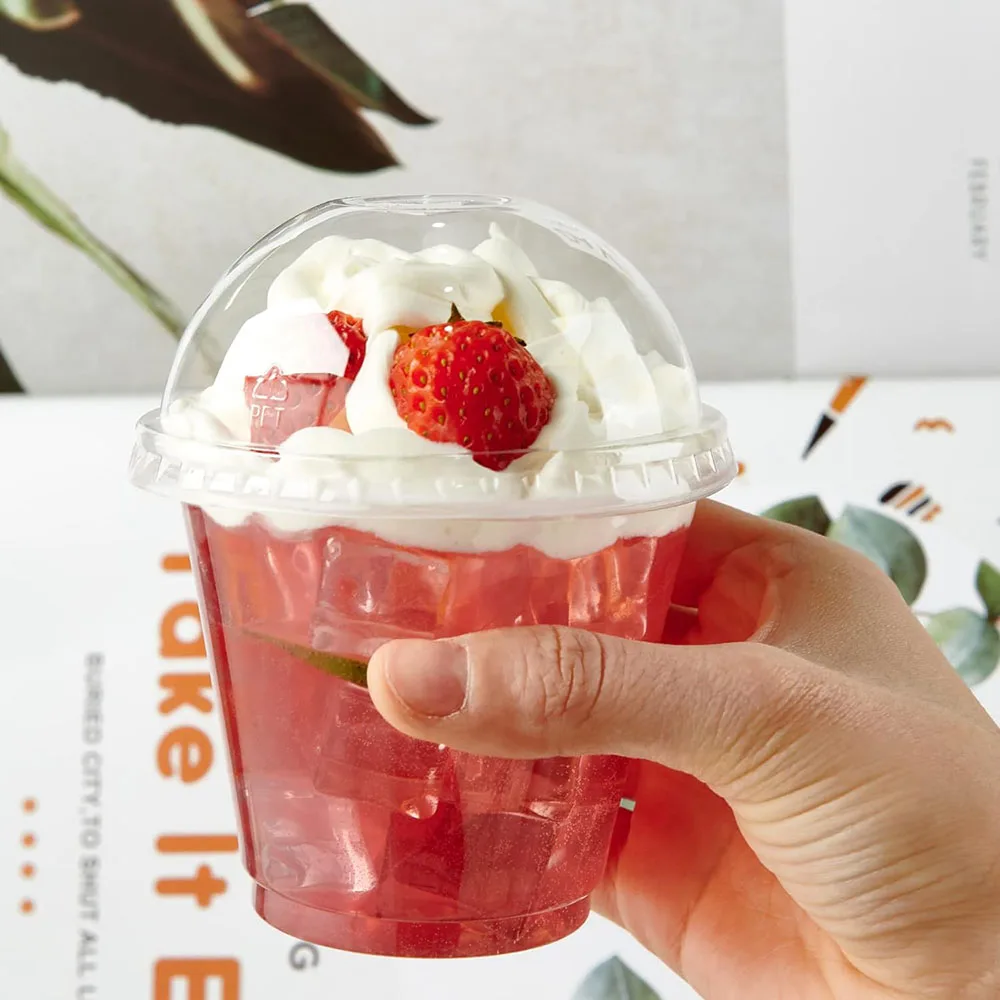 9oz Clear Plastic Cups With Dome Lids, Crystal PET Dessert Cups, Cold Party Cups for Cupcake/Ice Cream/Latte/Cold drinks