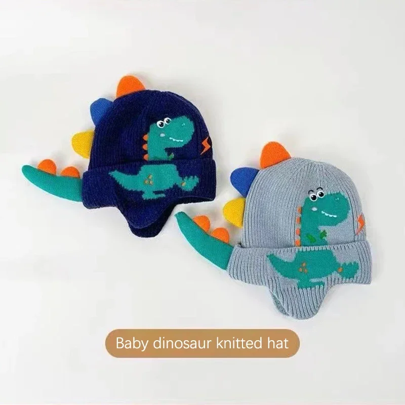 Cute Dinosaur Winter Hat For Girls Kids Beanies Child Knit Beanie Hats Warm Earflap Caps